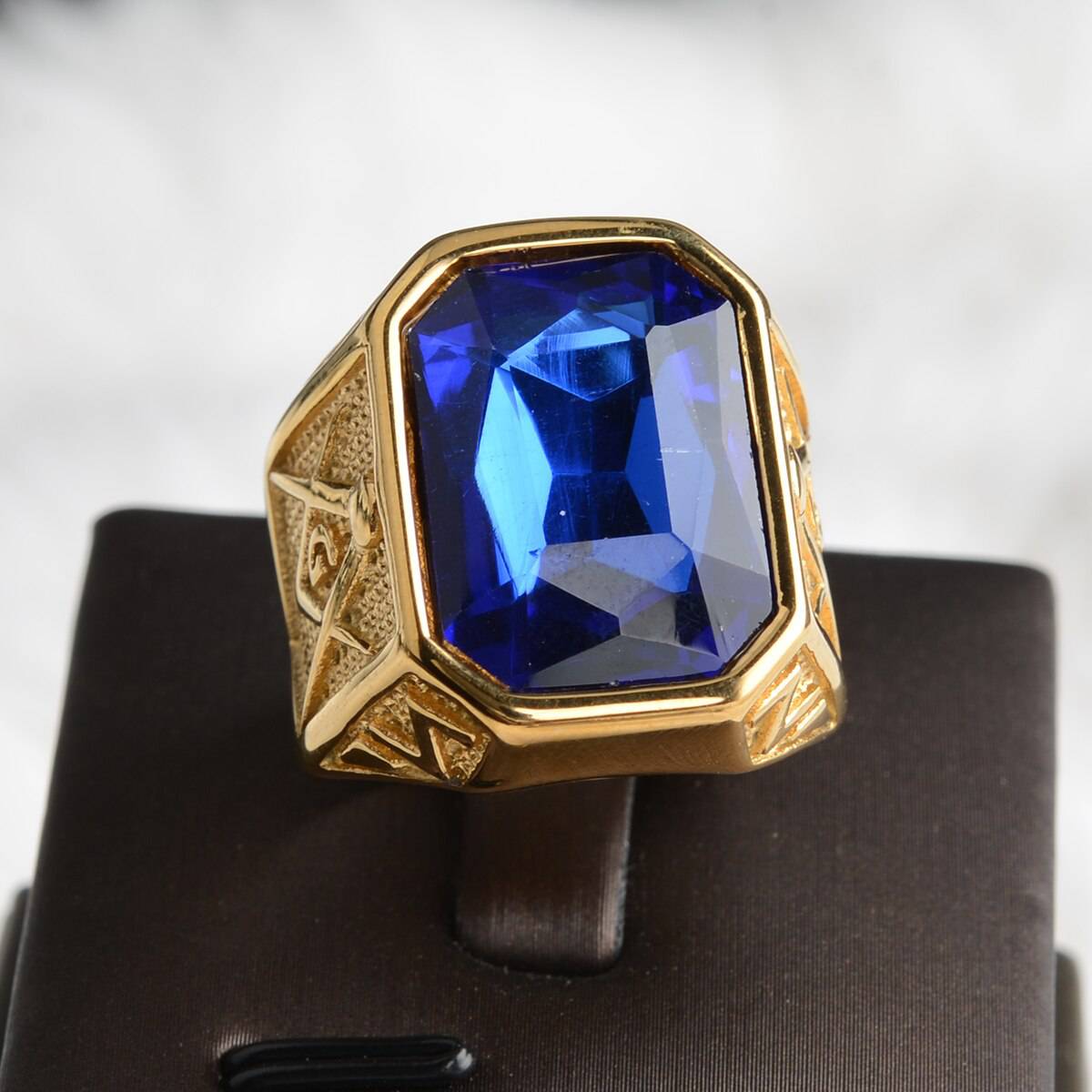 Master Mason Blue Lodge Ring - Large Stone Various Colors