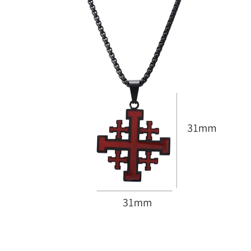 Knights Templar Commandery Necklace - Stainless Steel Jerusalem Cross - Bricks Masons