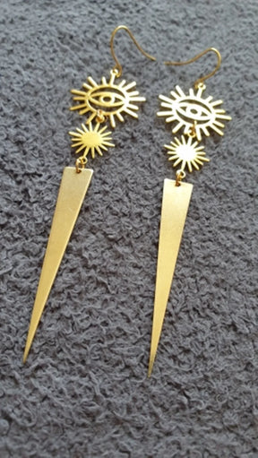 Eye Of Providence Earring - Geometric Spikes Drop Style - Bricks Masons