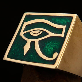 Ancient Egypt Keychain - Green & Gold Eye of Horus Solid Brass