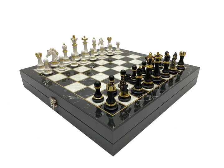 33rd Scottish Rite Chess Set - Wings Down Black Marble Pattern - Bricks Masons