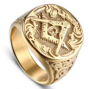 Master Mason Blue Lodge Ring - Vintage Gold Plating Square and Compass G