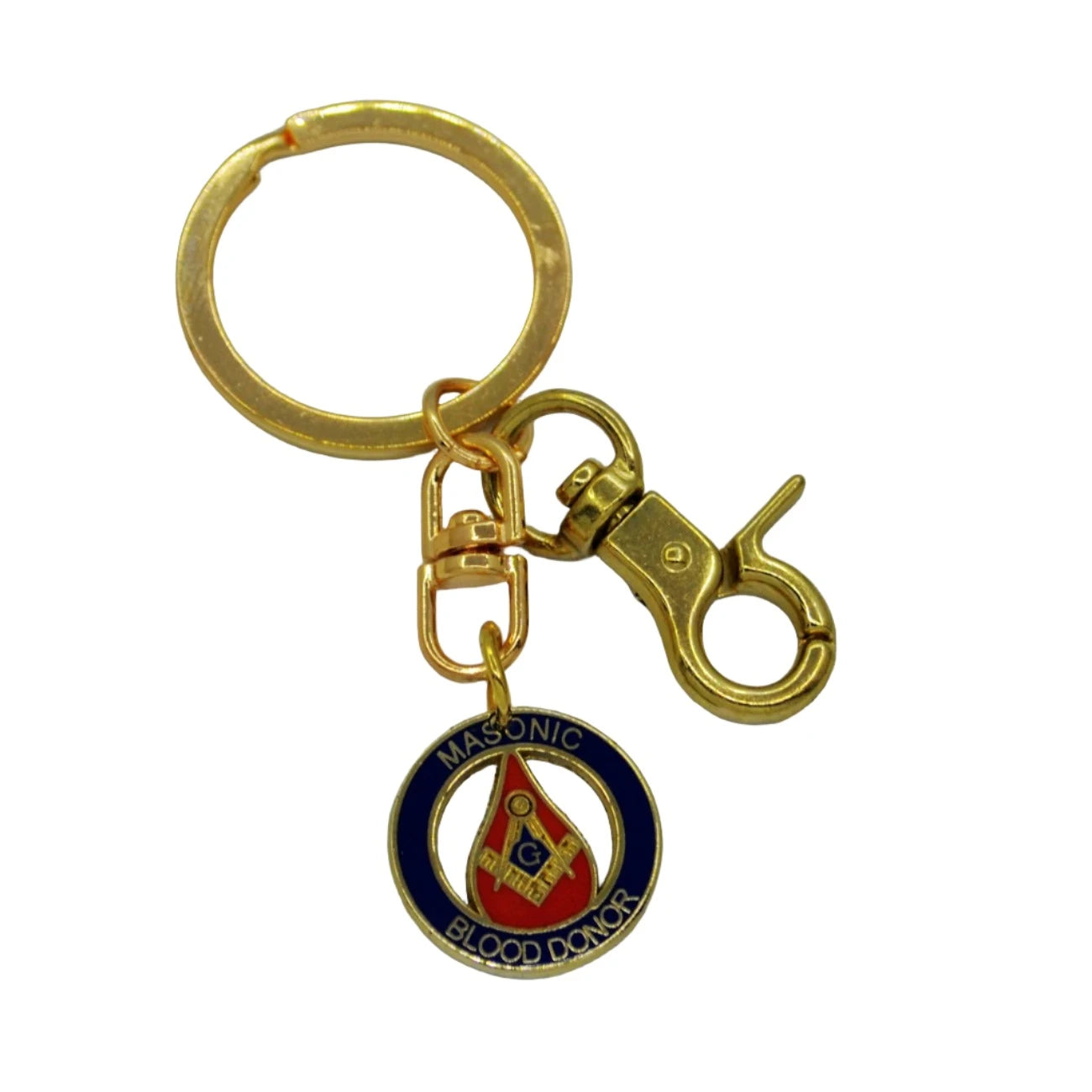 Master Mason Blue Lodge Keychain - Gold Plated Pendant BLOOD DONOR - Bricks Masons