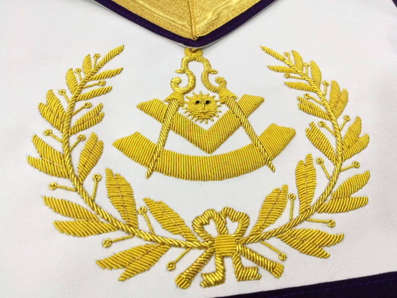 Past Master Blue Lodge Apron - Gold & Purple Hand Embroidery