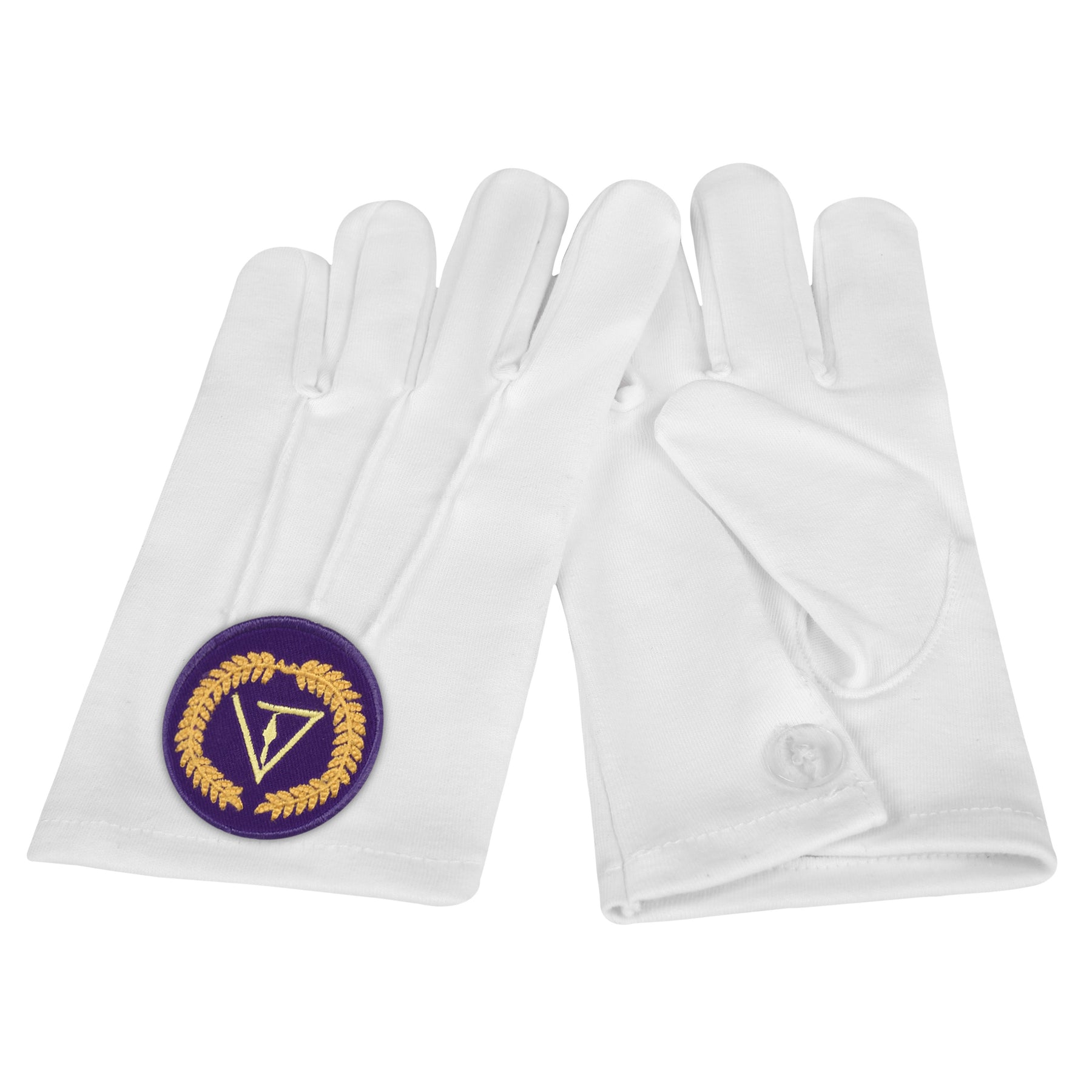 Grand Council Gloves - White Cotton With Purple Patch - Bricks Masons