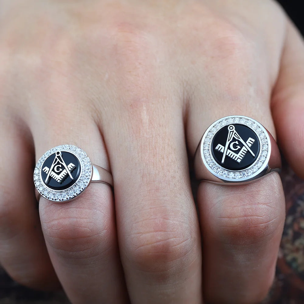 Master Mason Blue Lodge Ring - Square & Compass G Sterling Silver Ring - Bricks Masons