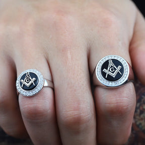 Master Mason Blue Lodge Ring - Square & Compass G Sterling Silver Ring - Bricks Masons