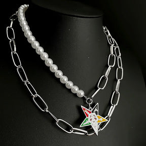 OES Necklace - Rhodium Plated With Colorful Star - Bricks Masons