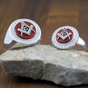 Master Mason Blue Lodge Ring - Square & Compass G Sterling Silver Ring - Bricks Masons