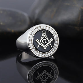 Master Mason Blue Lodge Ring - Square & Compass G Sterling Silver Ring - Bricks Masons