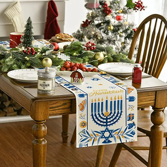 Ancient Israel Tablecloth - Happy Hanukkah Menorah - Bricks Masons