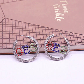 OES Earring - Circular Form With Rhinestones - Bricks Masons