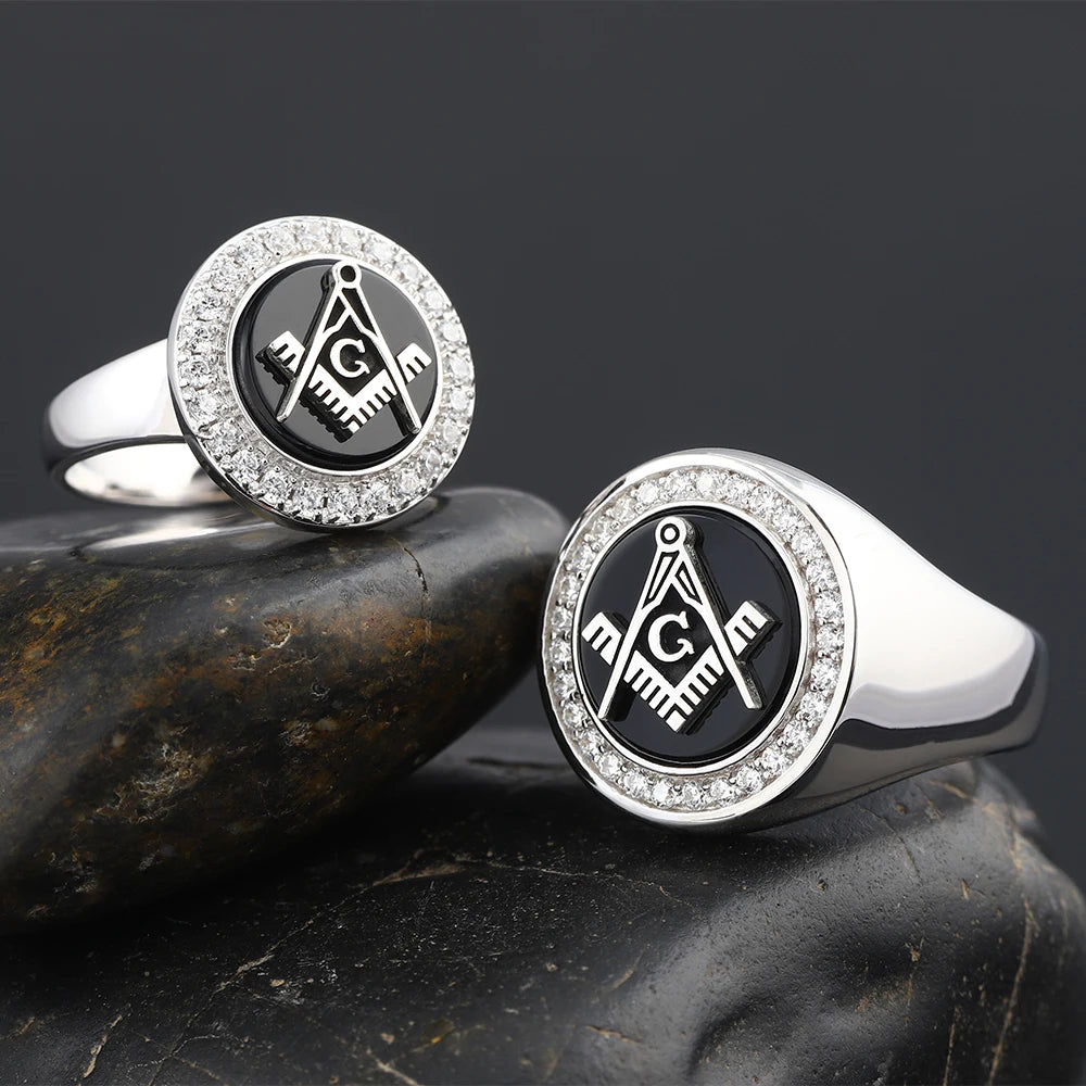 Master Mason Blue Lodge Ring - Square & Compass G Sterling Silver Ring - Bricks Masons
