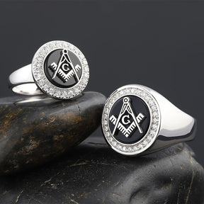 Master Mason Blue Lodge Ring - Square & Compass G Sterling Silver Ring - Bricks Masons