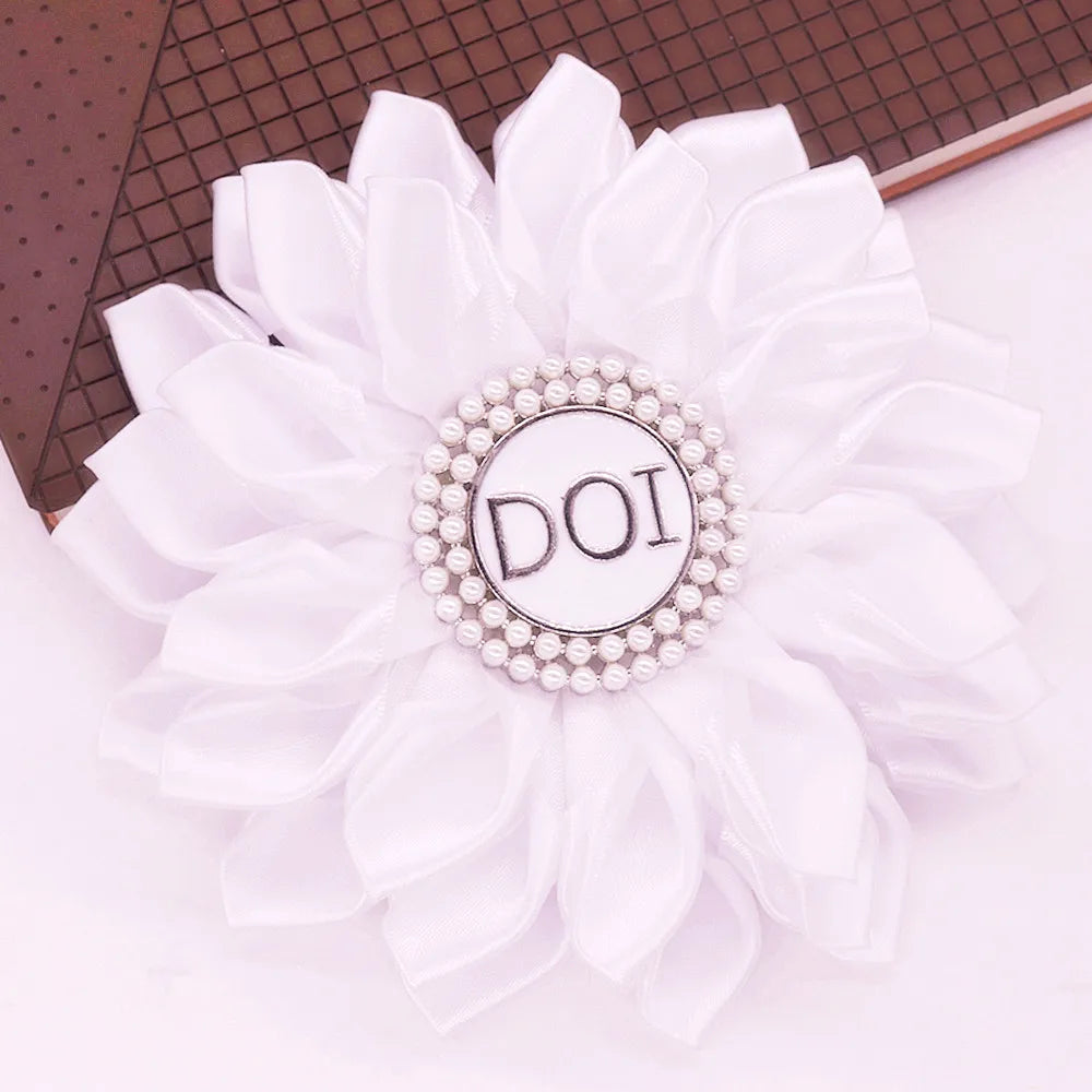 PHA DOI Brooch - Solid White Ribbon Layers - Bricks Masons