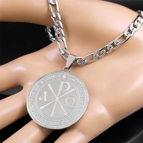 Red Cross Of Constantine  Necklace - Stainless Steel With Link Chain - Bricks Masons