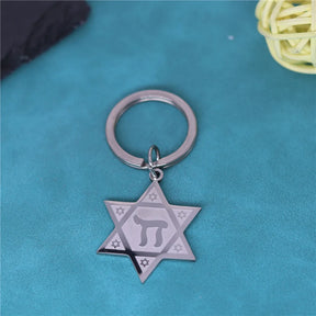 Ancient Israel  Keychain - Stainless Steel Hexagram Star Of David - Bricks Masons