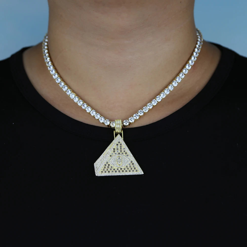 Eye Of Providence Necklace - Triangle Egyptian Pyramid Iced Out - Bricks Masons