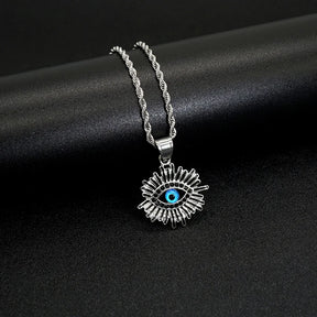 Eye Of Providence Necklace - Plated Stainless Steel With Blue Eye - Bricks Masons