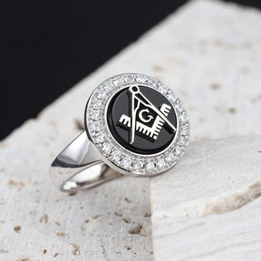 Master Mason Blue Lodge Ring - Square & Compass G Sterling Silver Ring - Bricks Masons