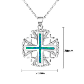 Knights Templar Commandery Necklace - Jerusalem Cross Green Opal Sterling Silver - Bricks Masons