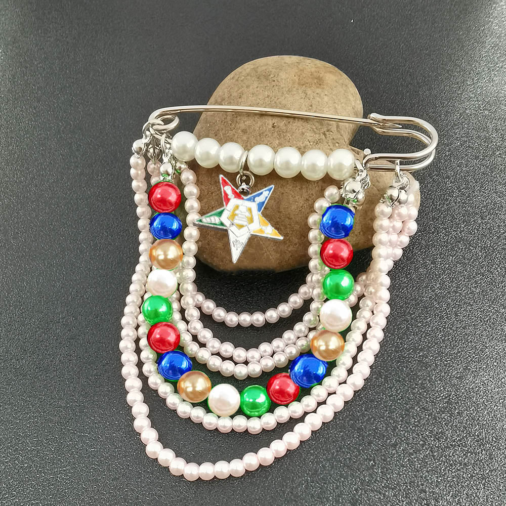 OES Brooch - Pearls - Bricks Masons