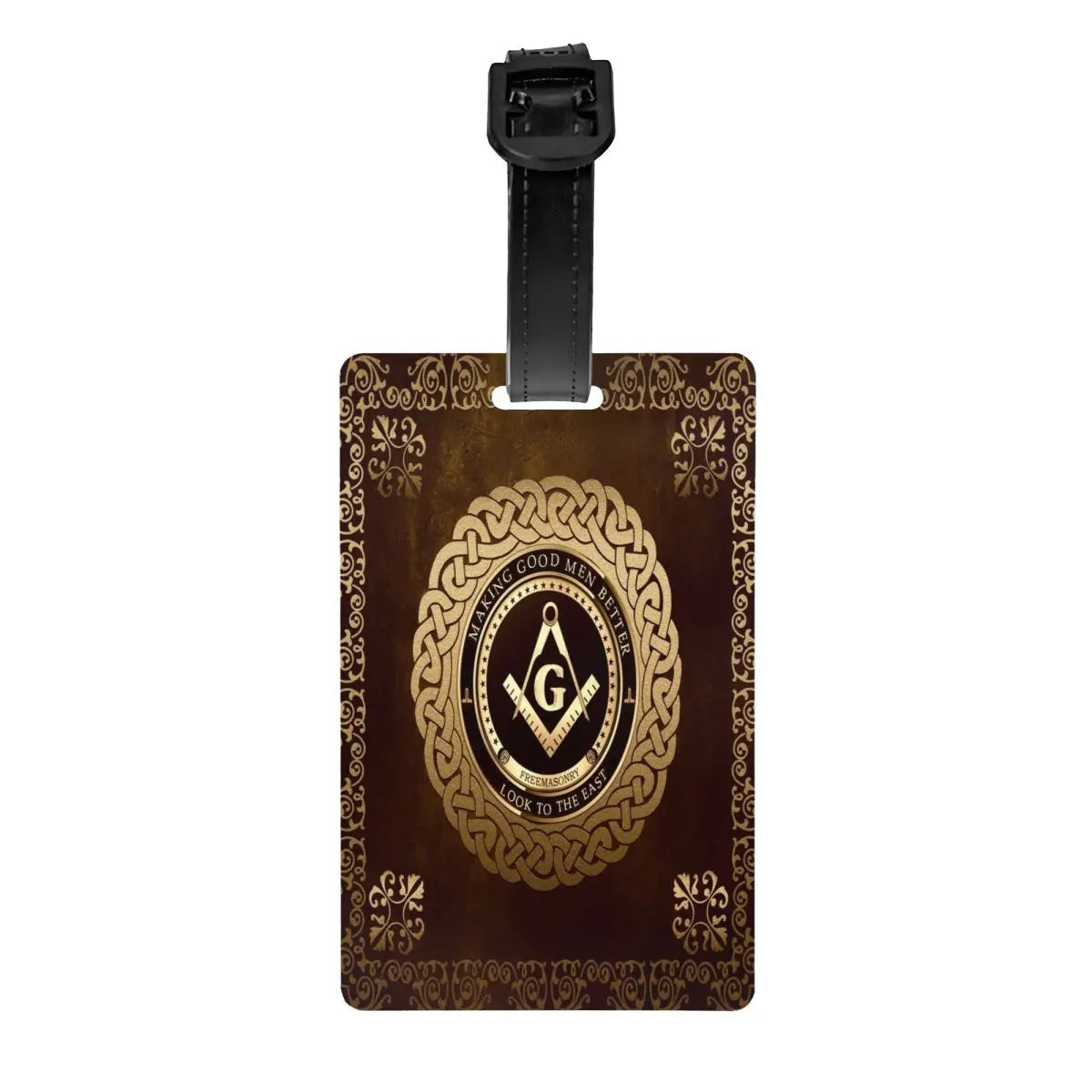 Master Mason Blue Lodge Luggage Tag -  Privacy Strap for Travel Bags - Bricks Masons