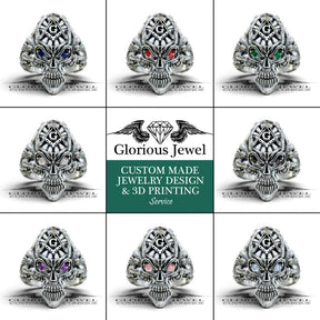 Master Mason Blue Lodge Ring - Skull Shape Various Colors & Materials - Bricks Masons