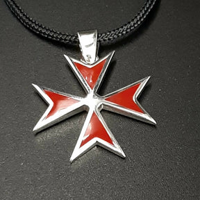 Order Of Malta Necklace - Templar Red Cross With Chain or Cord- Large size cross - Bricks Masons