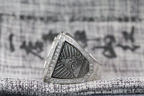Master Mason Blue Lodge Ring - Sterling Silver Rhinestones With S&C - Bricks Masons