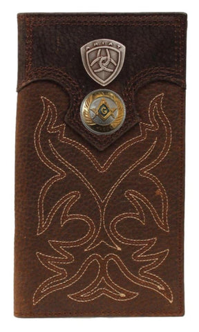 Large Texas Mason Blue Lodge Wallet - Ariat Premium Shield - Bricks Masons