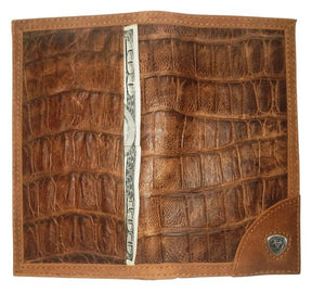 Master Mason Blue Lodge Wallet - Customizable Long Gator Print Leather - Bricks Masons
