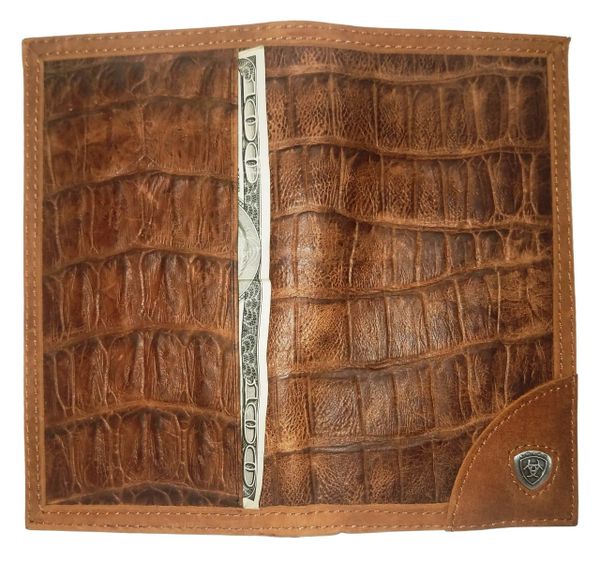 Master Mason Blue Lodge Wallet - Customizable Long Gator Print Leather - Bricks Masons