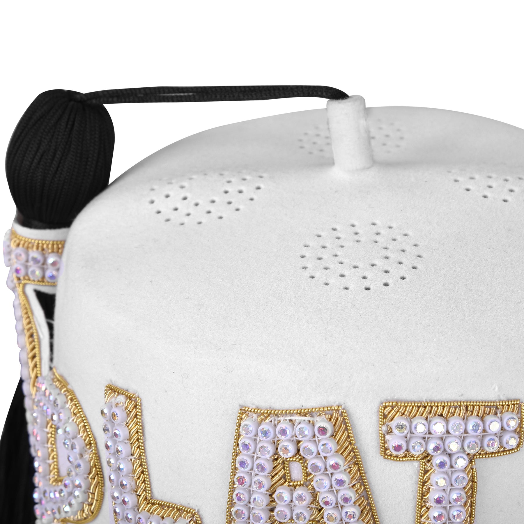 DOI Fez Hat - Pure White Wool With Rhinestones (2 Rows as pictured) - Bricks Masons