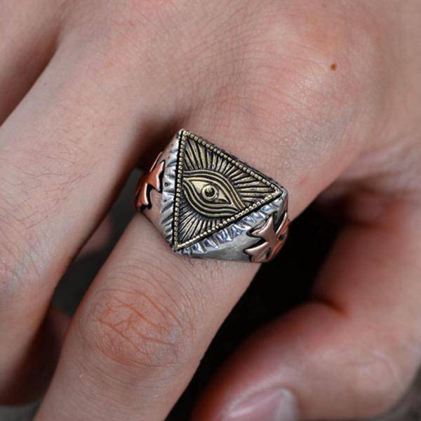 Eye Of Providence Ring - 925 Sterling Silver Pyramid - Bricks Masons