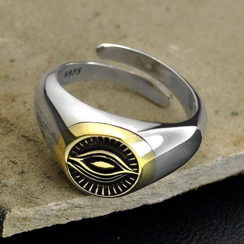 Eye Of Providence Ring - Classic Golden Eye Resizable 925 Sterling Silver - Bricks Masons