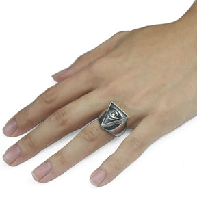Eye Of Providence Ring - Silver Zinc Alloy With Adjustable Opening - Bricks Masons