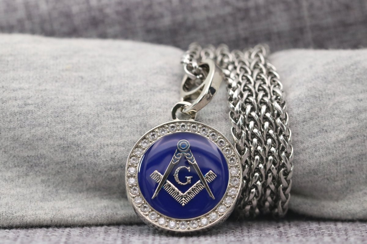 Master Mason Blue Lodge Necklace - Sterling Silver Square & Compass G - Bricks Masons