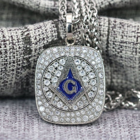 Master Mason Blue Lodge Necklace - Sterling Silver With Rhinestones S&C - Bricks Masons