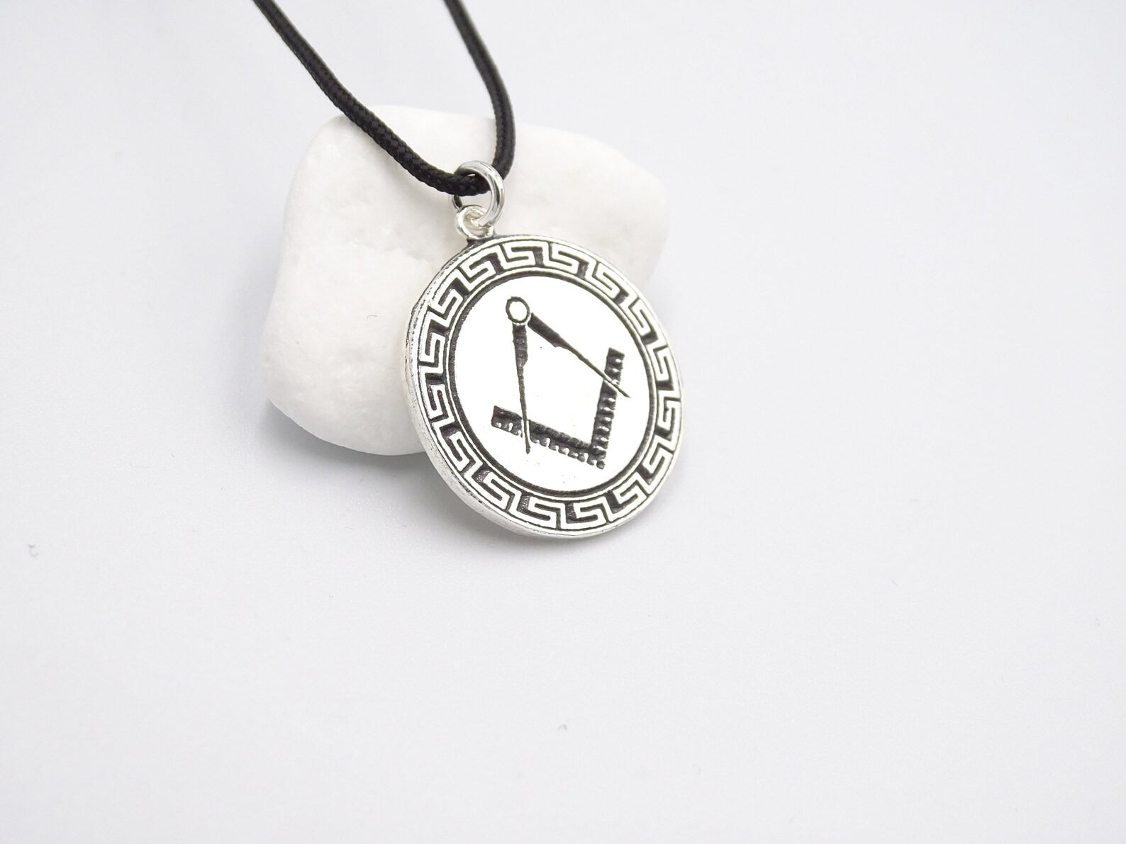 Master Mason Blue Lodge Necklace - Square & Compass Sterling Silver - Bricks Masons