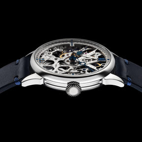 Master Mason Blue Lodge Wristwatch - Silver Skeleton With Stones - Bricks Masons