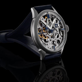 Master Mason Blue Lodge Wristwatch - Silver Skeleton With Stones - Bricks Masons