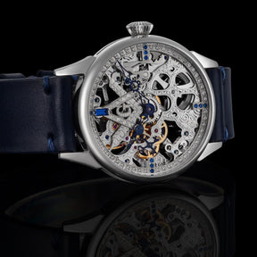 Master Mason Blue Lodge Wristwatch - Silver Skeleton With Stones - Bricks Masons