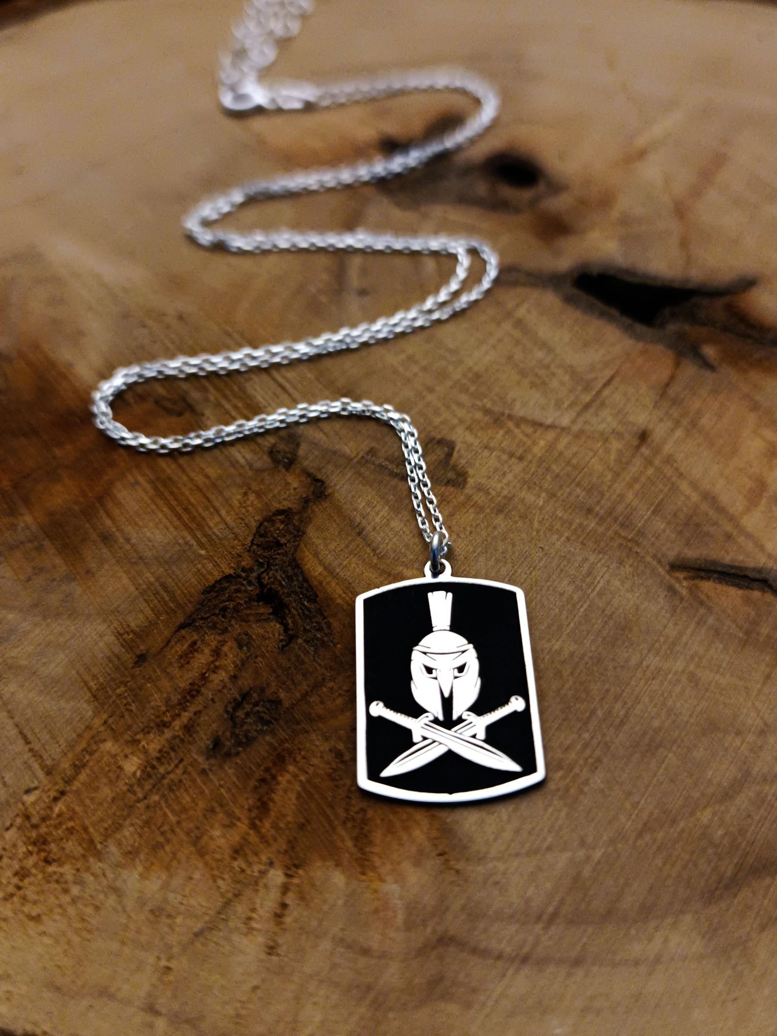 Knights Templar Necklace - Black & Silver Helmet With Swords Various Sizes - Bricks Masons