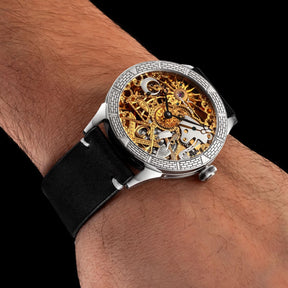 Master Mason Blue Lodge Wristwatch - Gold & Silver Masonic Symbols Skeleton - Bricks Masons