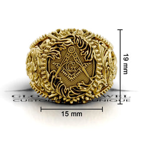 Master Mason Blue Lodge Ring - Square & Compass G Various Materials - Bricks Masons