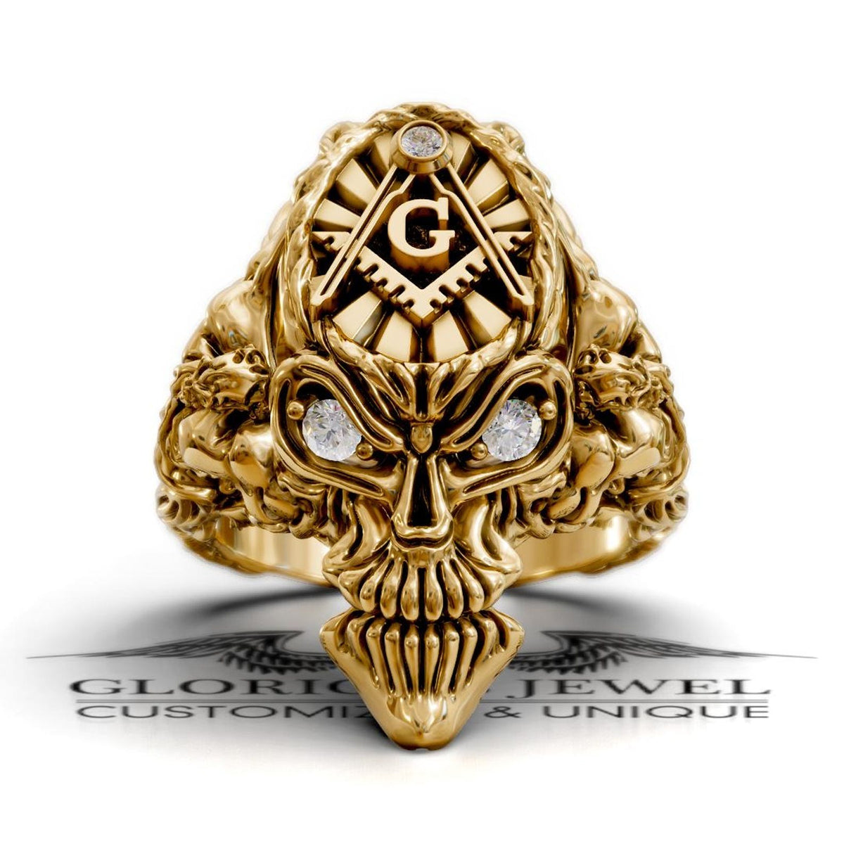 Master Mason Blue Lodge Ring - Skull Shape Various Colors & Materials - Bricks Masons
