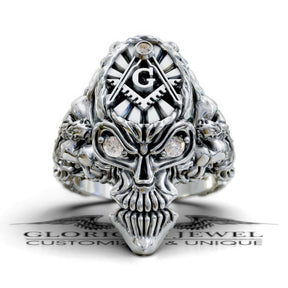 Master Mason Blue Lodge Ring - Skull Shape Various Colors & Materials - Bricks Masons