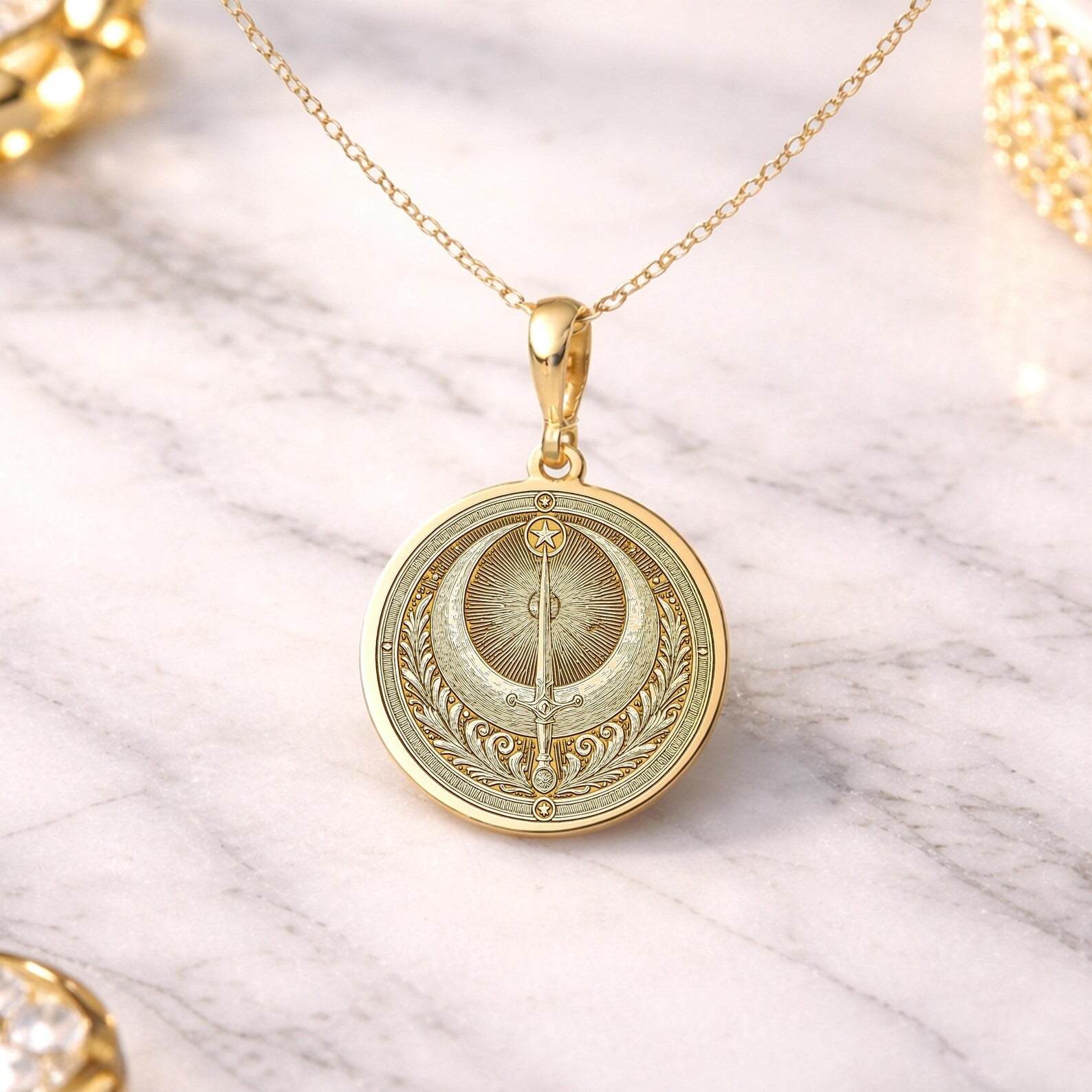 Masonic Necklace - Shriners Crescent Sword With Customization - Bricks Masons