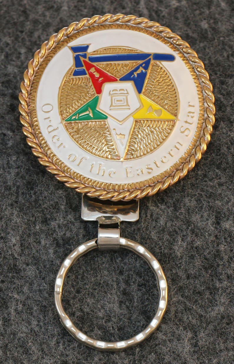 OES Keychain - Silver Gold & White Order of the Eastern Star - Bricks Masons